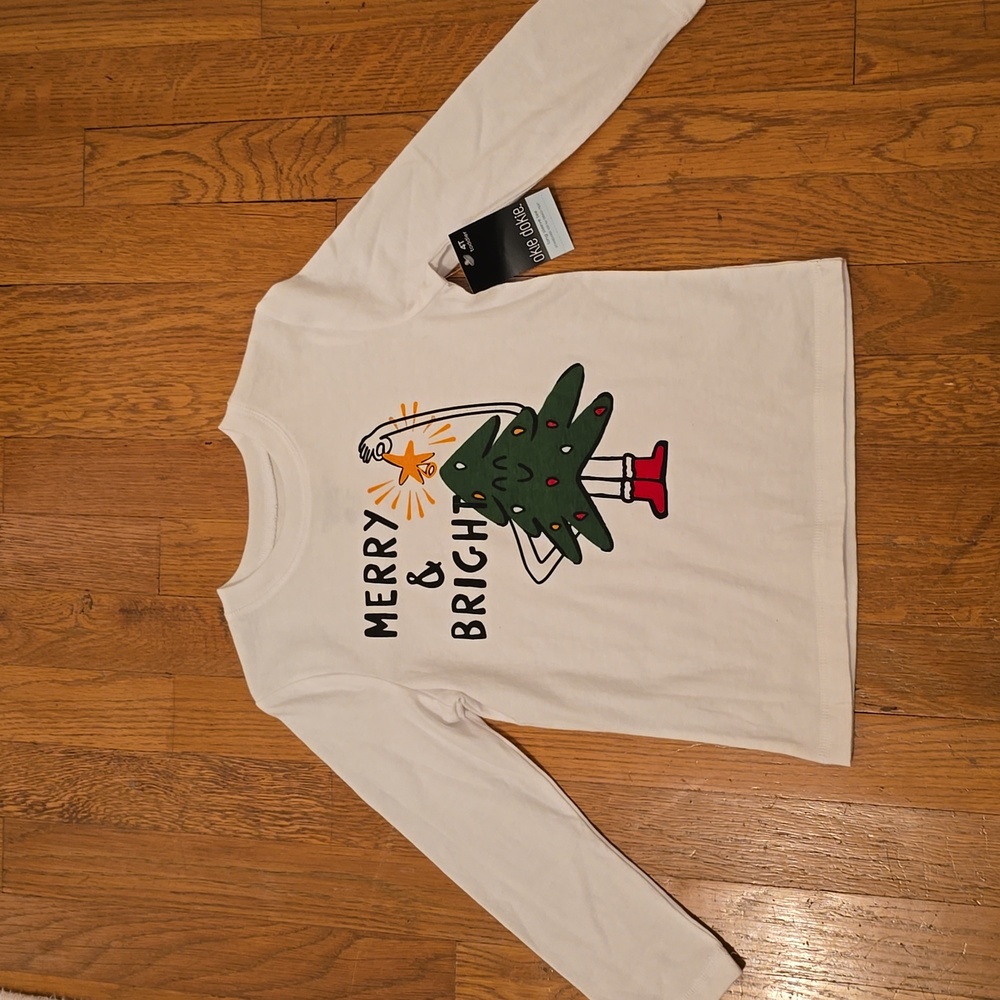 OKIE DOKIE BRAND TODDLER BOYS LONG SLEEVES WHITE CHRISTMAS TREE TEE SIZE 4T